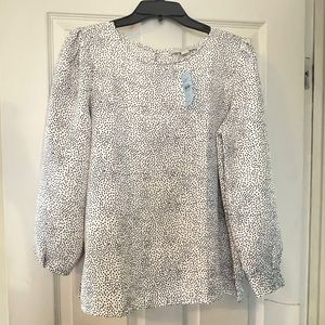 Loft Blouse - Petite Large - Beautiful Black Dotted on Cream - NWT